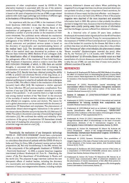 COVID-19 - POST- COVID SYNDROME” Pandemic: Solutions to the Problem are Visible in the Application of Modern Hirudotherapy and Integrative Medicine